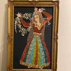 Colorful Beaded Art in Ornate Gold Frame